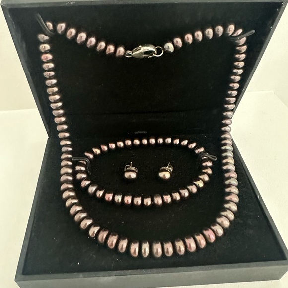 Honora Black Freshwater Pearl Necklace, Stretch Bracelet, and Earrings Set - Picture 2 of 3